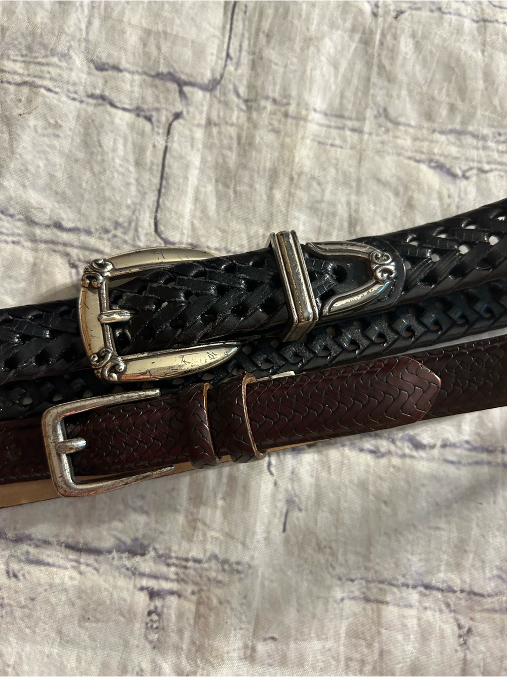 FOSSIL VTG BLACK LEATHER BRAIDED EMBELLISHED BUCKLE & TALBOTS ITALY MADE BELTS L - Picture 13 of 16